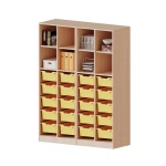 ErgoTray Regal, 4reihig, 5 OH, zweiteilig, unten 20 hohe Boxen, oben 4 EB, B/H/T 140,6x190x40cm 